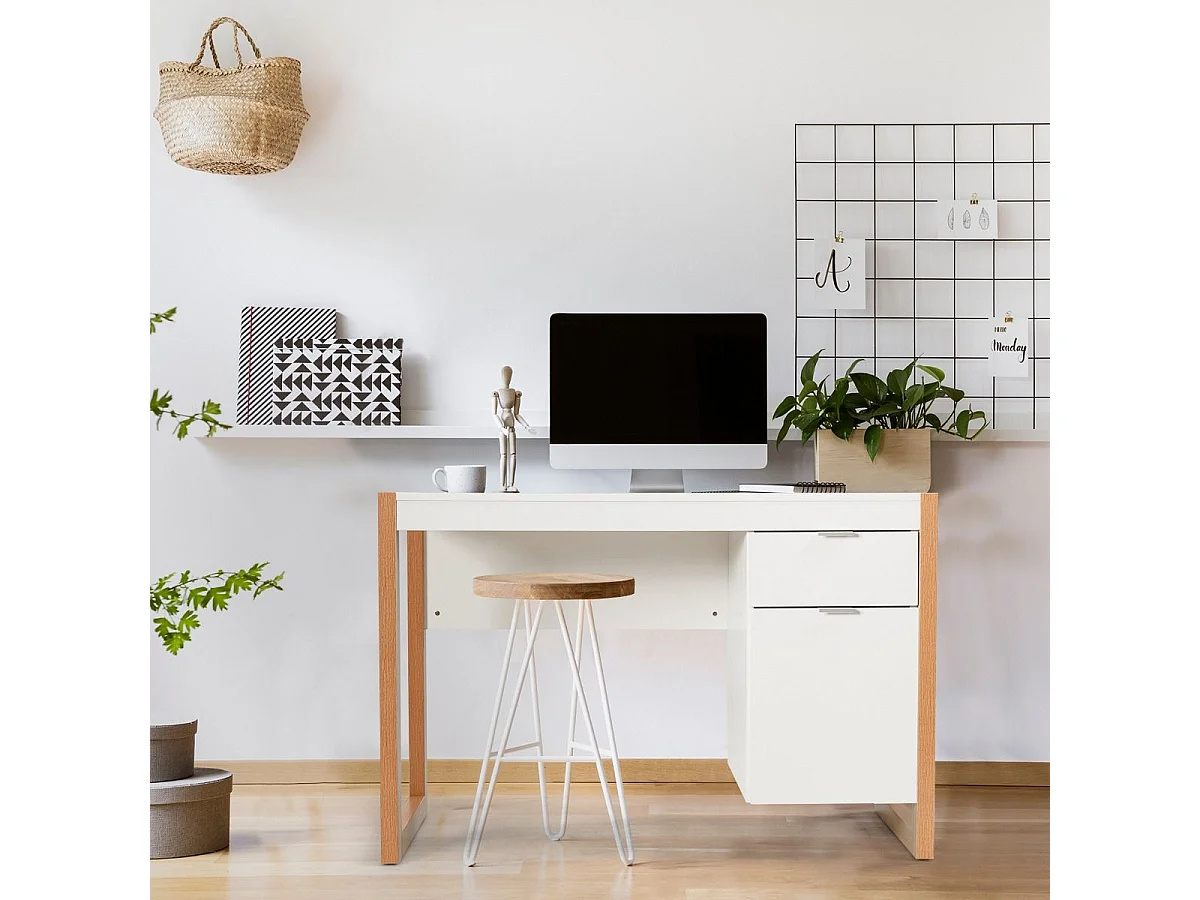 Bureau Informatique Style Moderne 112,5 x 50 x 75 CM 2 Tiroirs Table d'Etude pour Chambre de Bureau à Domicile en MDF