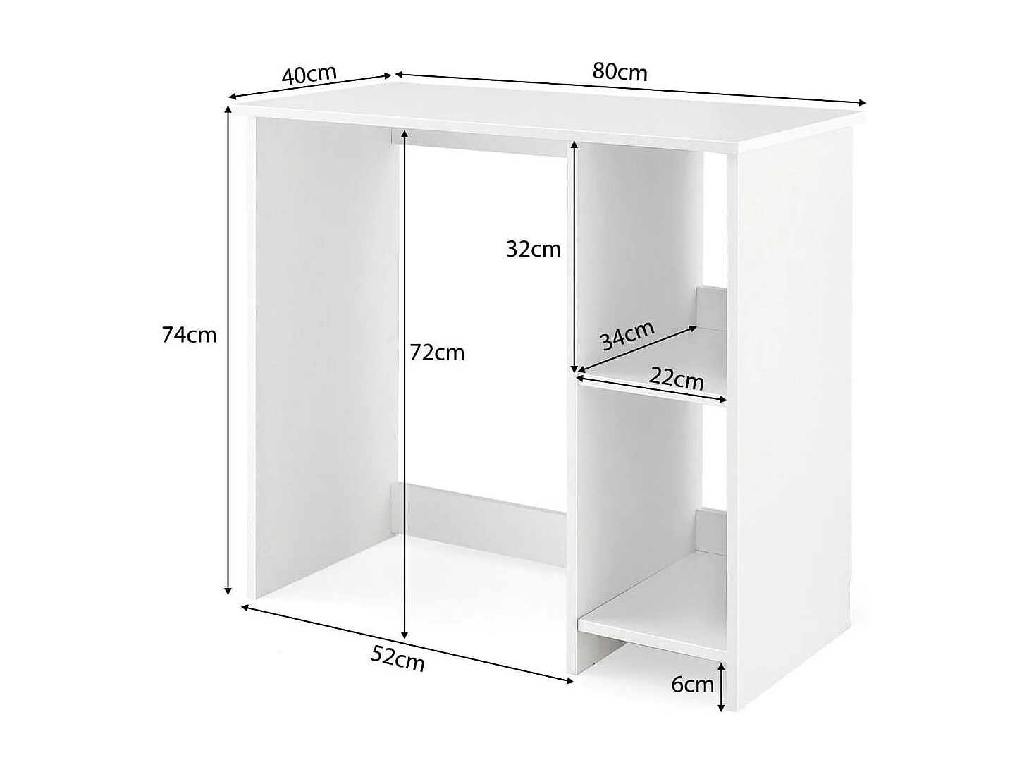 Bureau d'Ordinateur Table de Travail pour Petit Espace avec 2 Compartiments Bureau Informatique 40 x 80 x74 cm Blanc