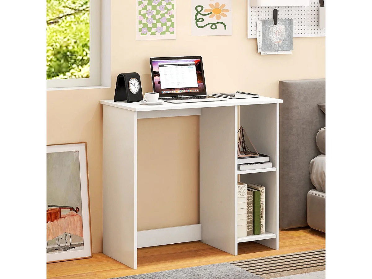 Bureau d'Ordinateur Table de Travail pour Petit Espace avec 2 Compartiments Bureau Informatique 40 x 80 x74 cm Blanc