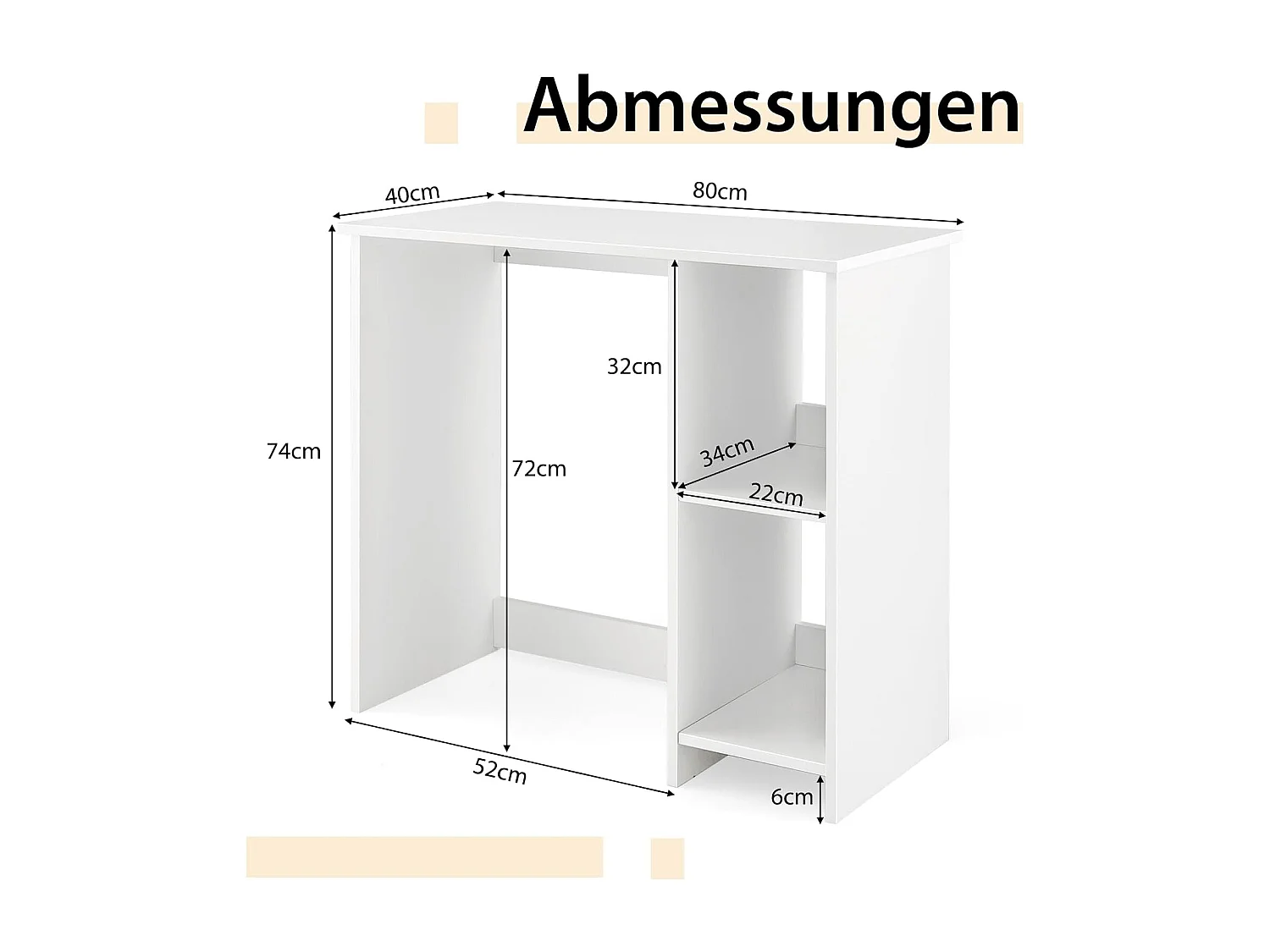 Kleiner Schreibtisch mit 2 Fächern Computertisch Bürotisch PC-Tisch 80 x 40 x 74 cm Weiß