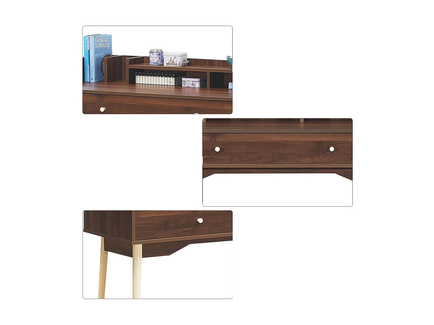 Schreibtisch Computertisch mit Schublade Bürotisch aus Massivholz PC-Arbeitsplatz Konsolentisch Braun