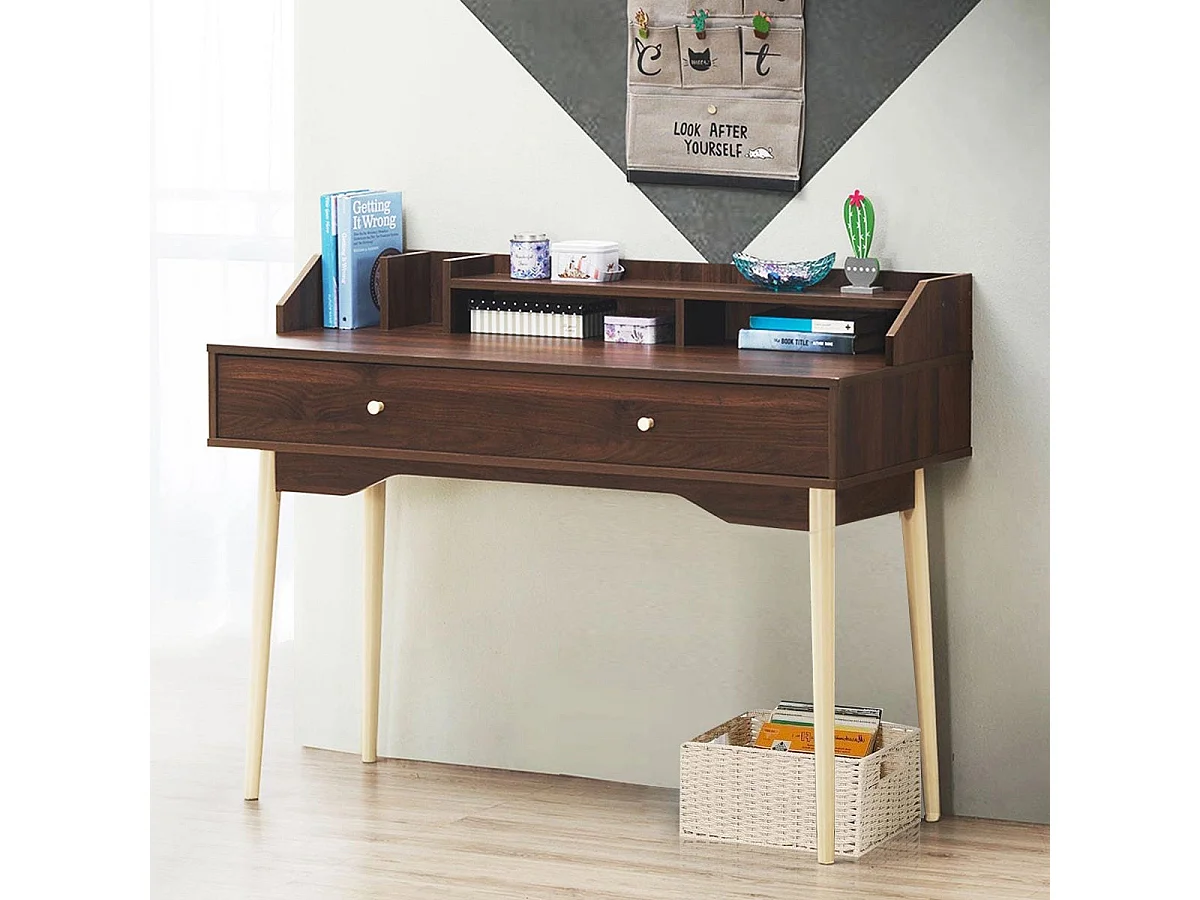 Schreibtisch Computertisch mit Schublade Bürotisch aus Massivholz PC-Arbeitsplatz Konsolentisch Braun
