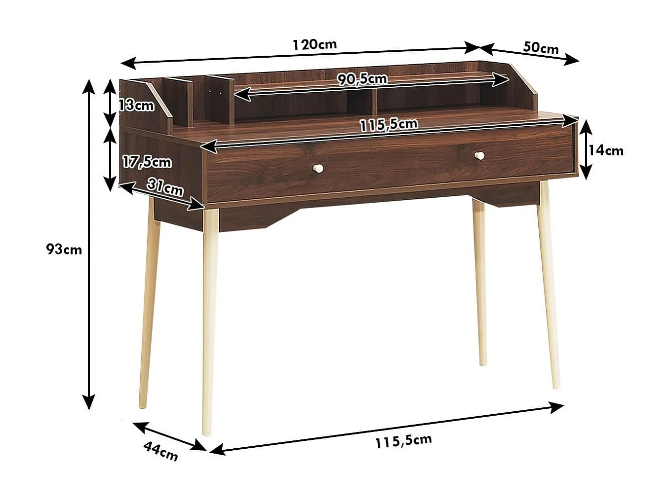 Schreibtisch Computertisch mit Schublade Bürotisch aus Massivholz PC-Arbeitsplatz Konsolentisch Braun