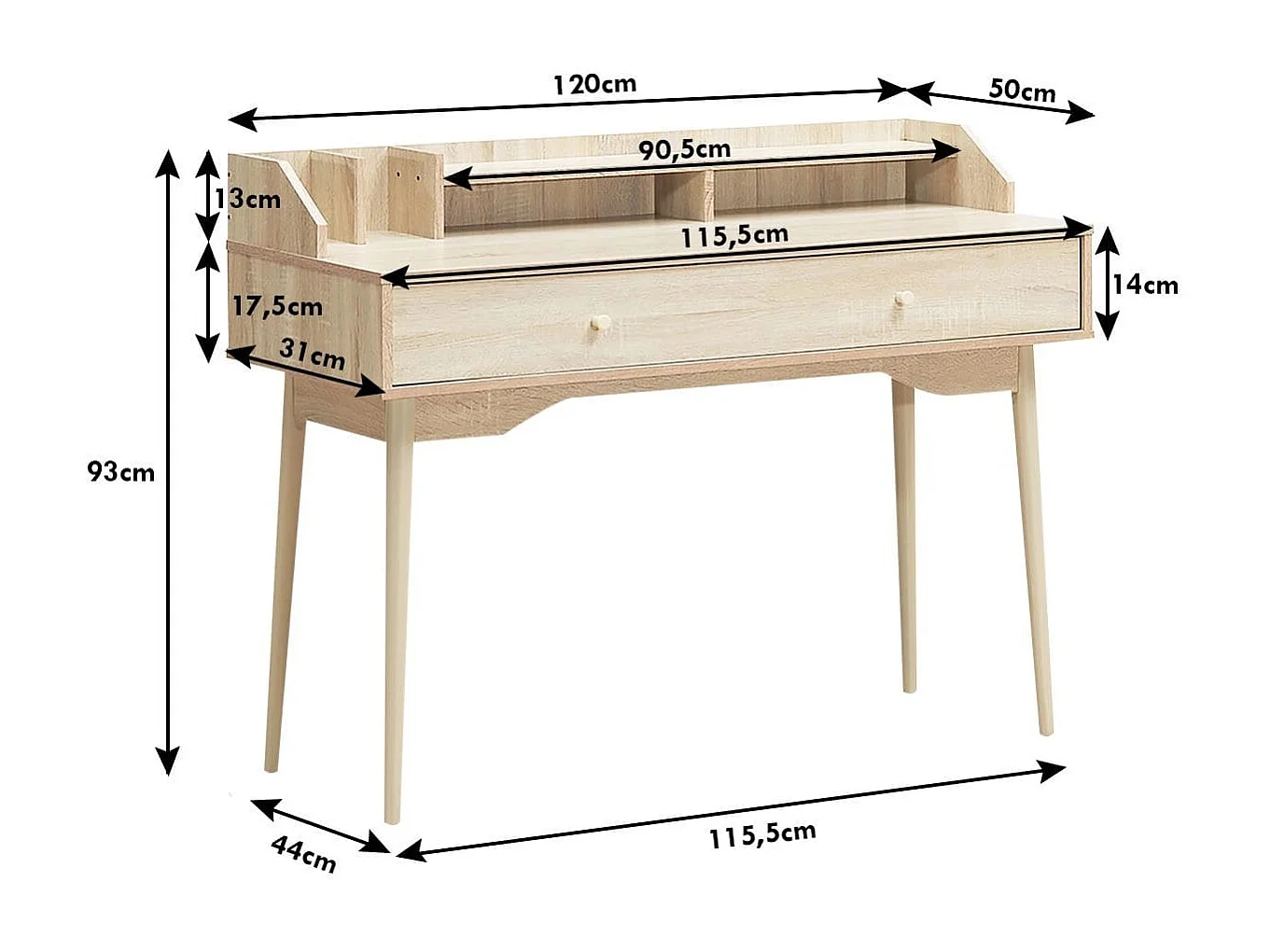 Schreibtisch Computertisch mit Schublade Bürotisch aus Massivholz PC-Arbeitsplatz 120 x 50 x 93 cm Natur