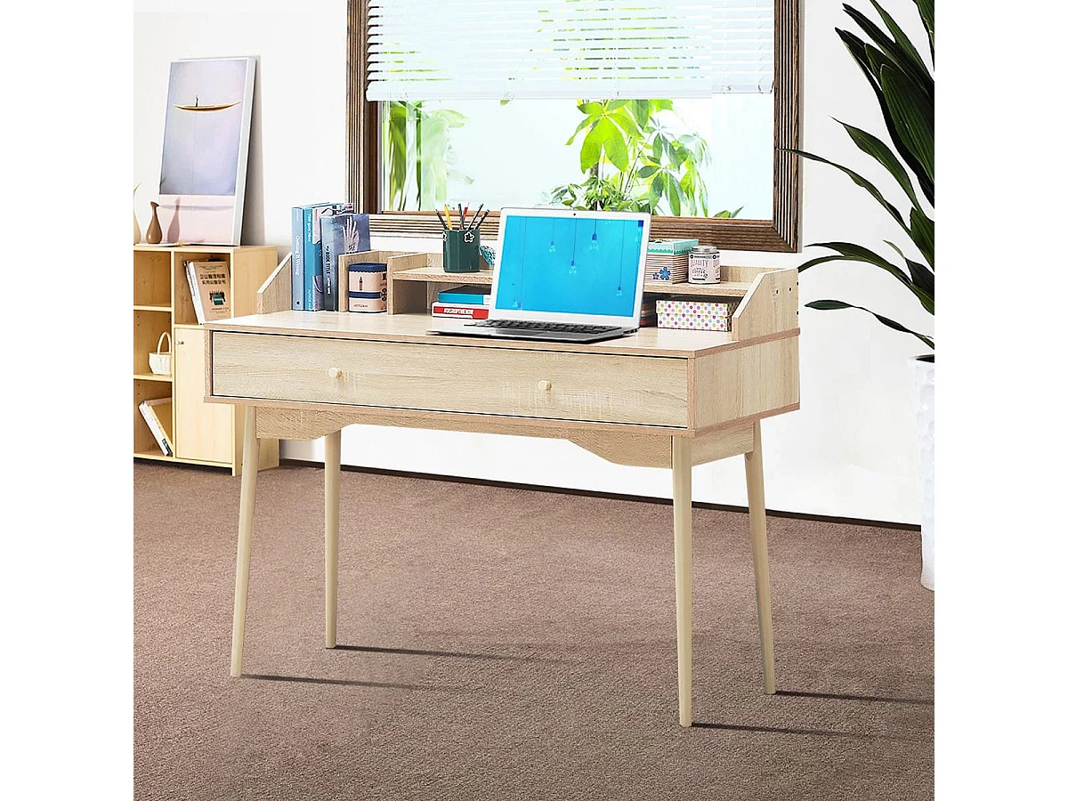 Schreibtisch Computertisch mit Schublade Bürotisch aus Massivholz PC-Arbeitsplatz 120 x 50 x 93 cm Natur