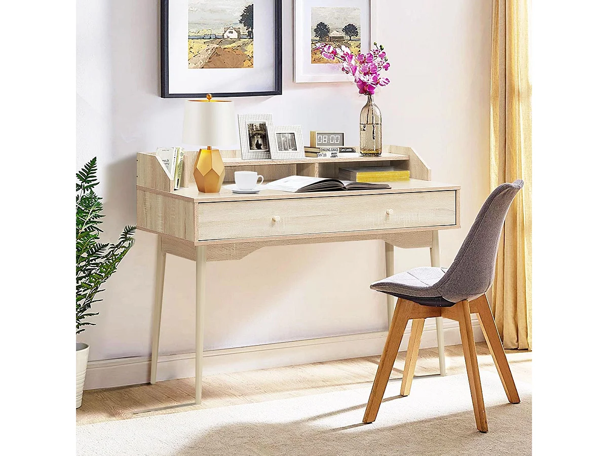 Schreibtisch Computertisch mit Schublade Bürotisch aus Massivholz PC-Arbeitsplatz 120 x 50 x 93 cm Natur