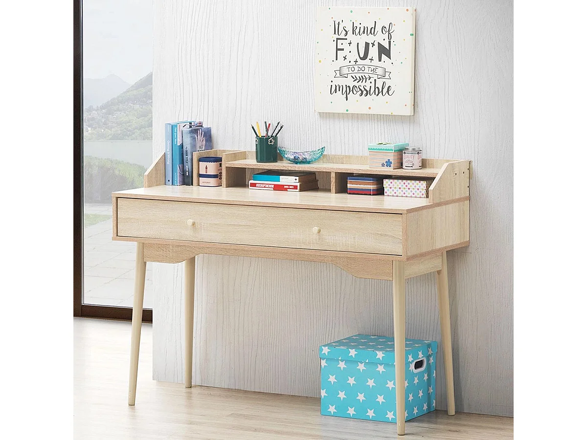 Schreibtisch Computertisch mit Schublade Bürotisch aus Massivholz PC-Arbeitsplatz 120 x 50 x 93 cm Natur