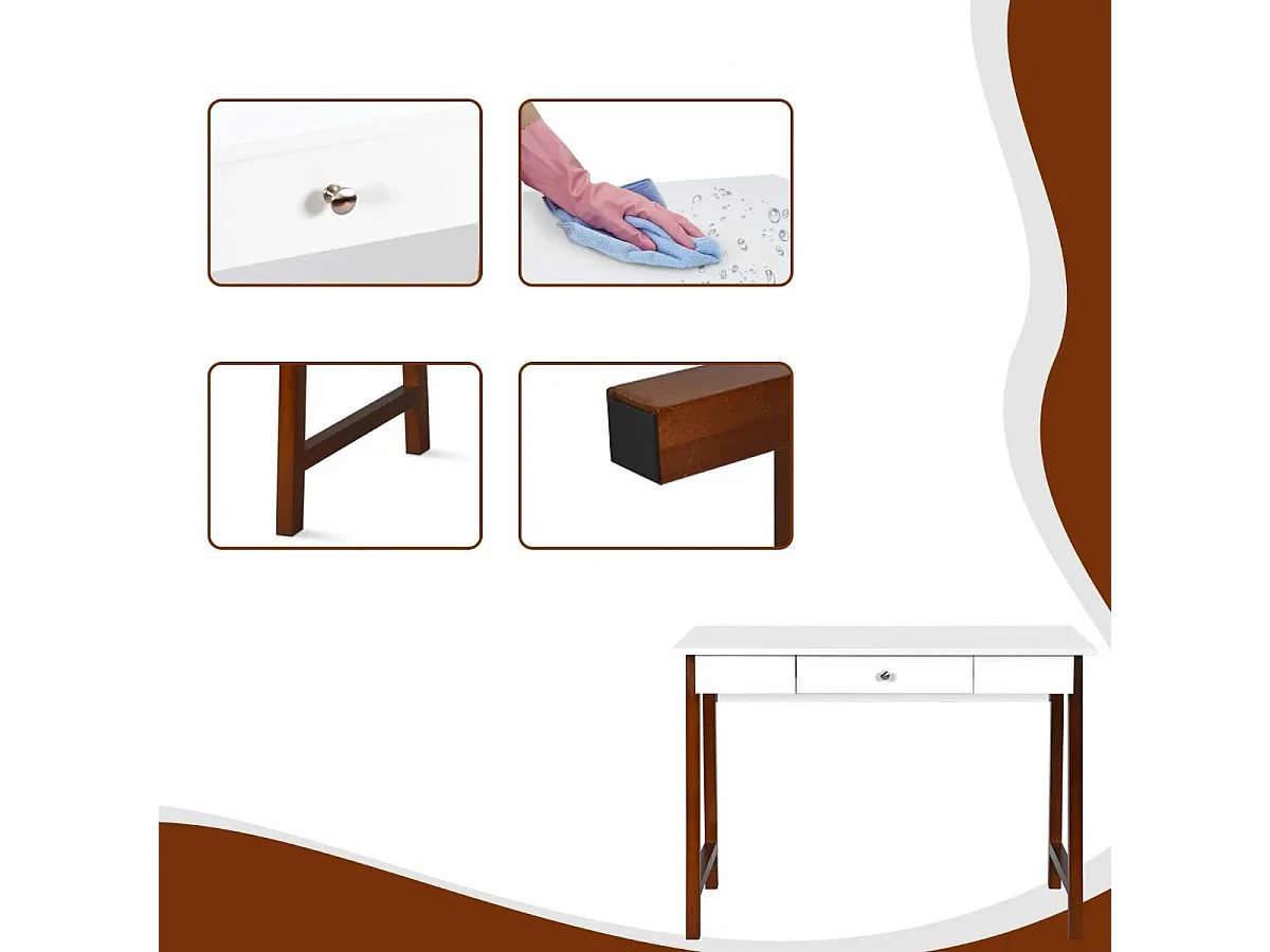 Schreibtisch mit Schublade Computertisch Kautschuk Tischbeine Schminktisch Bürotisch Braun