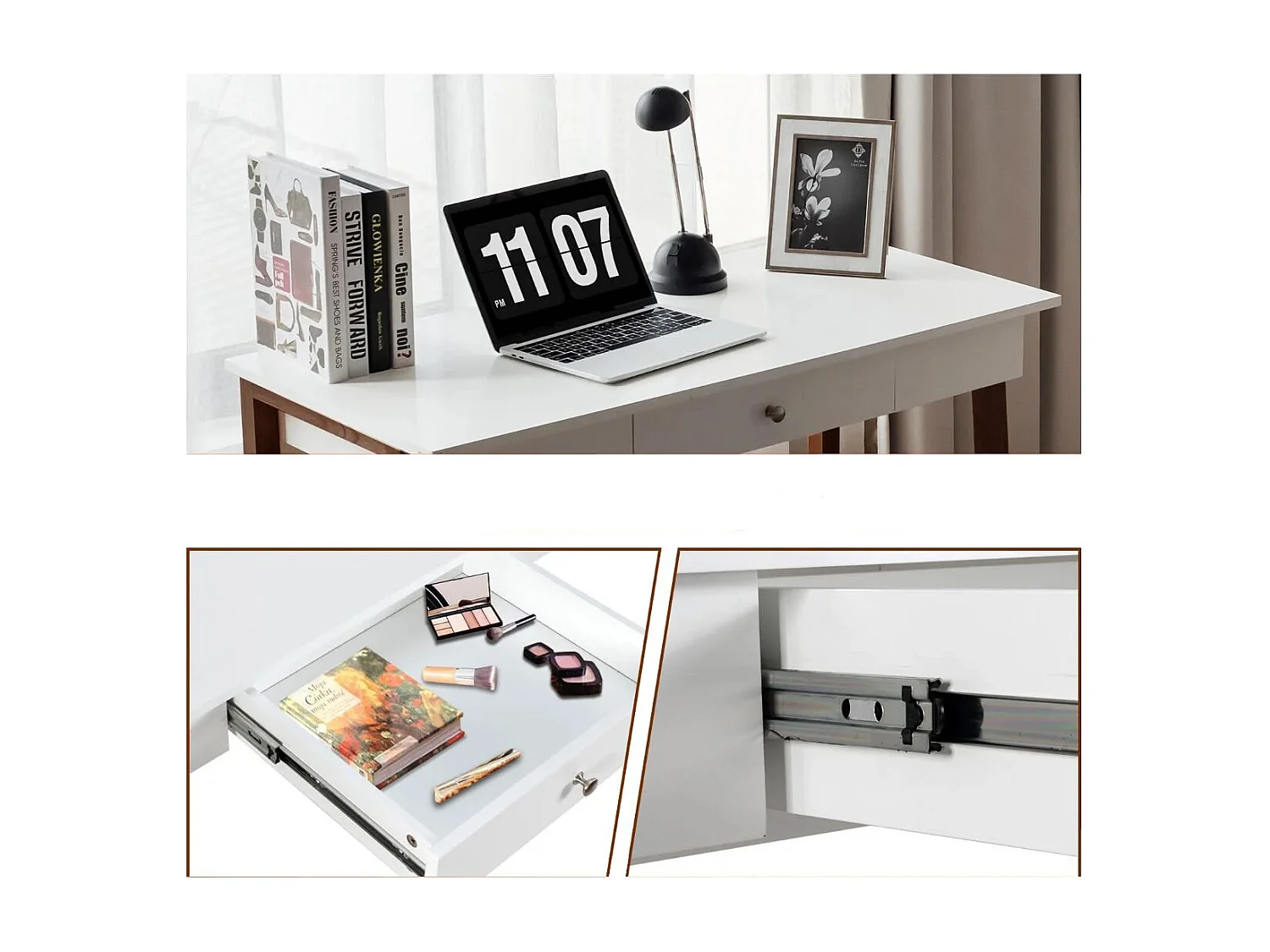 Schreibtisch mit Schublade Computertisch Kautschuk Tischbeine Schminktisch Bürotisch Braun