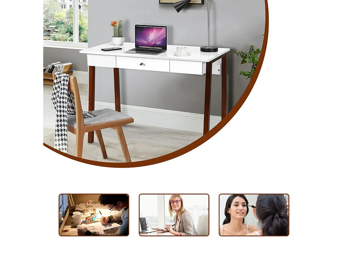 Schreibtisch mit Schublade Computertisch Kautschuk Tischbeine Schminktisch Bürotisch Braun