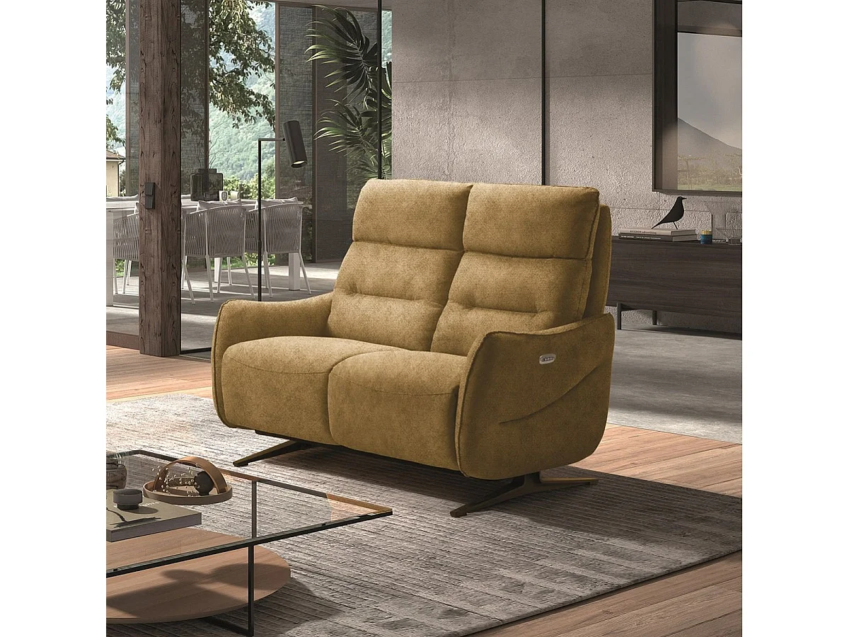 LISBOA - Canapé Relax Electrique 2 Places Tissu Jaune Pieds Métal