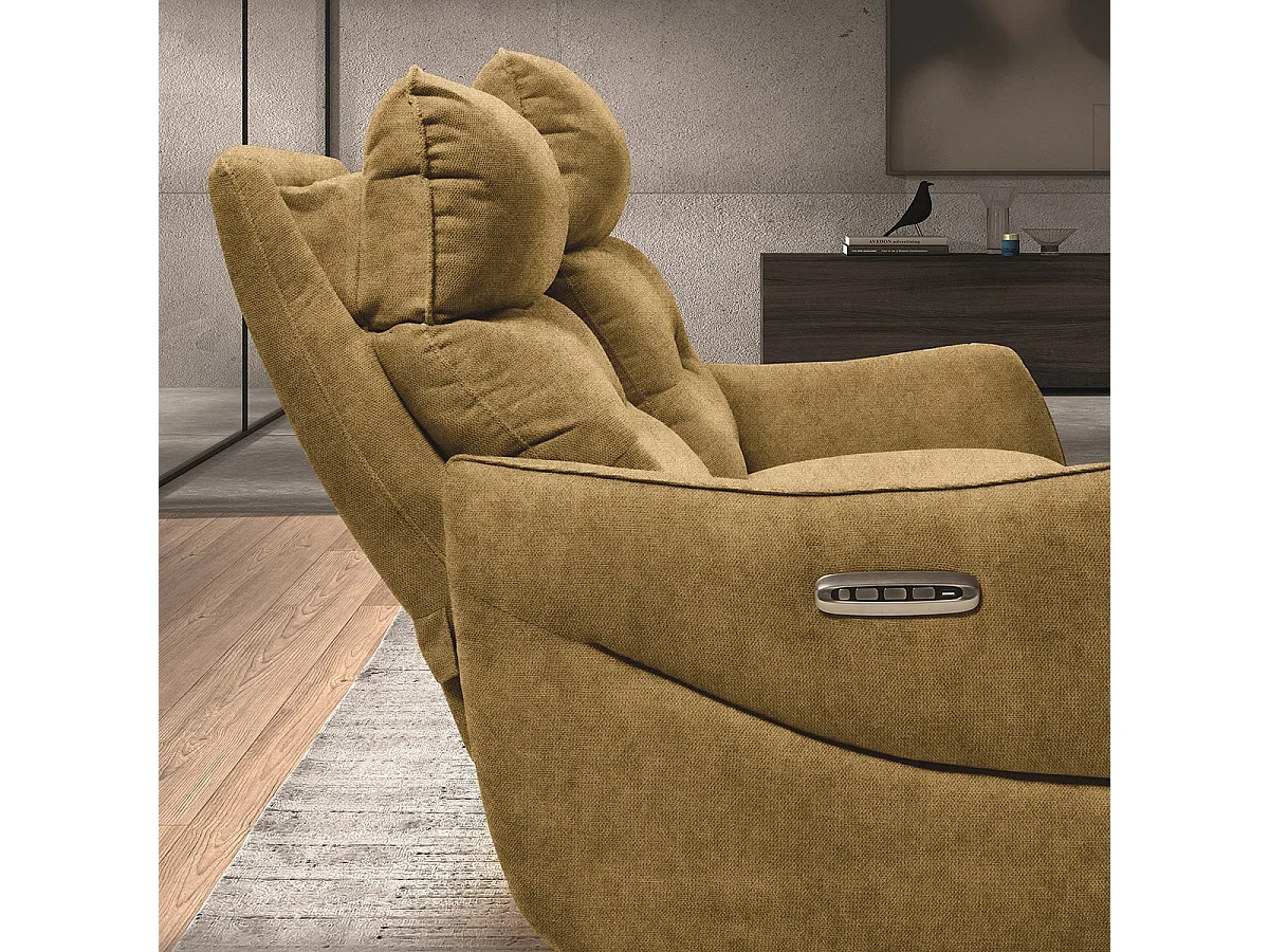 LISBOA - Canapé Relax Electrique 2 Places Tissu Jaune Pieds Métal
