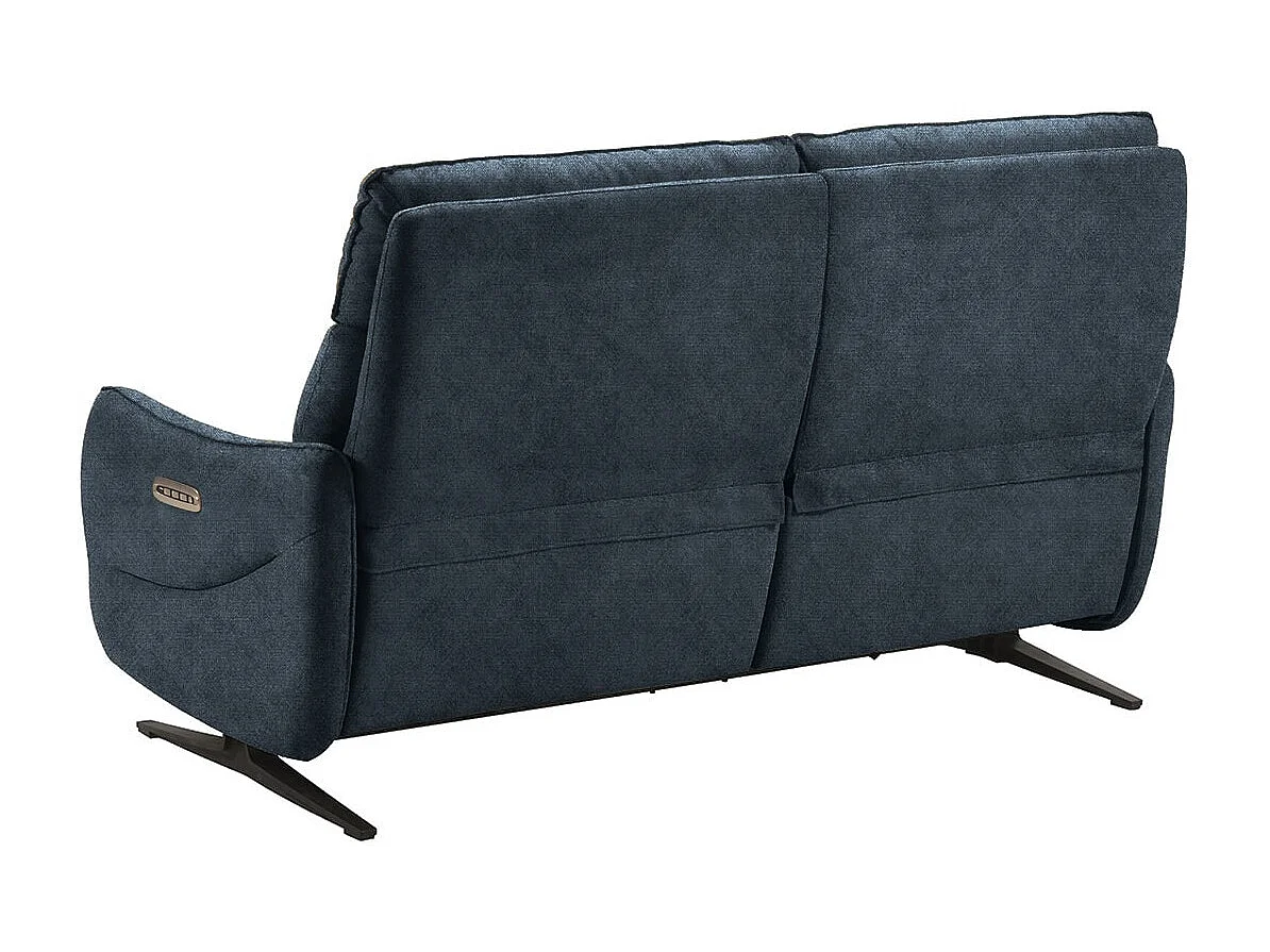 LISBOA - Canapé Relax Electrique 3 Places Tissu Bleu Pieds Métal
