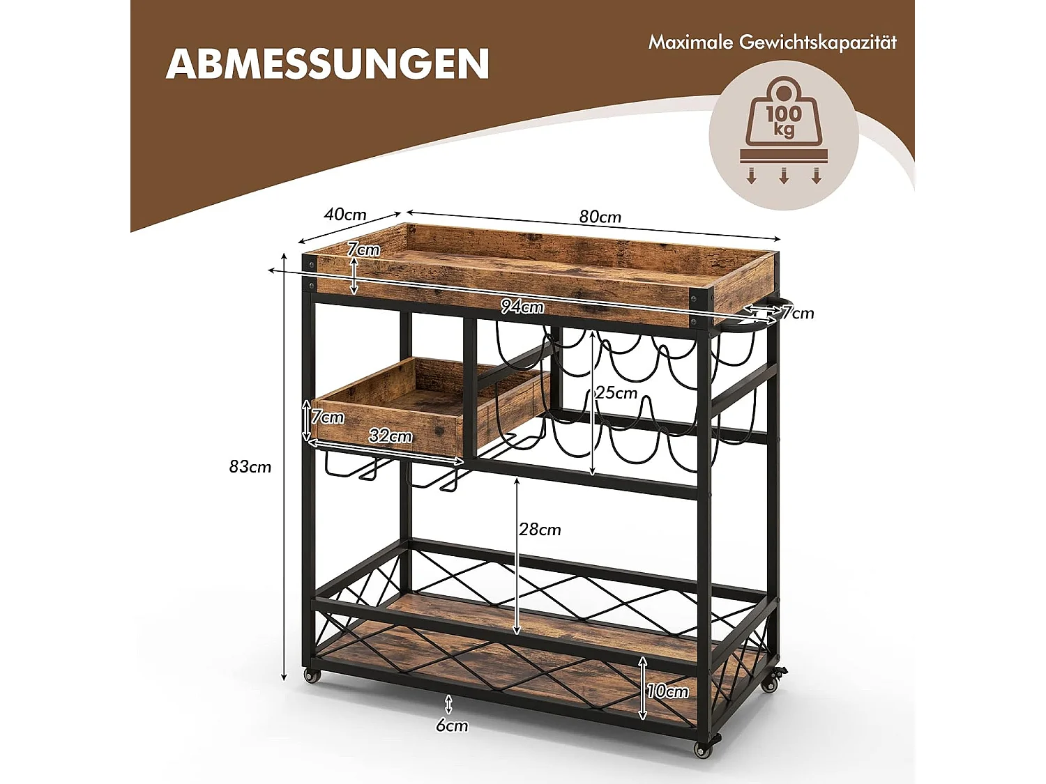 Servierwagen 3 Ebenen