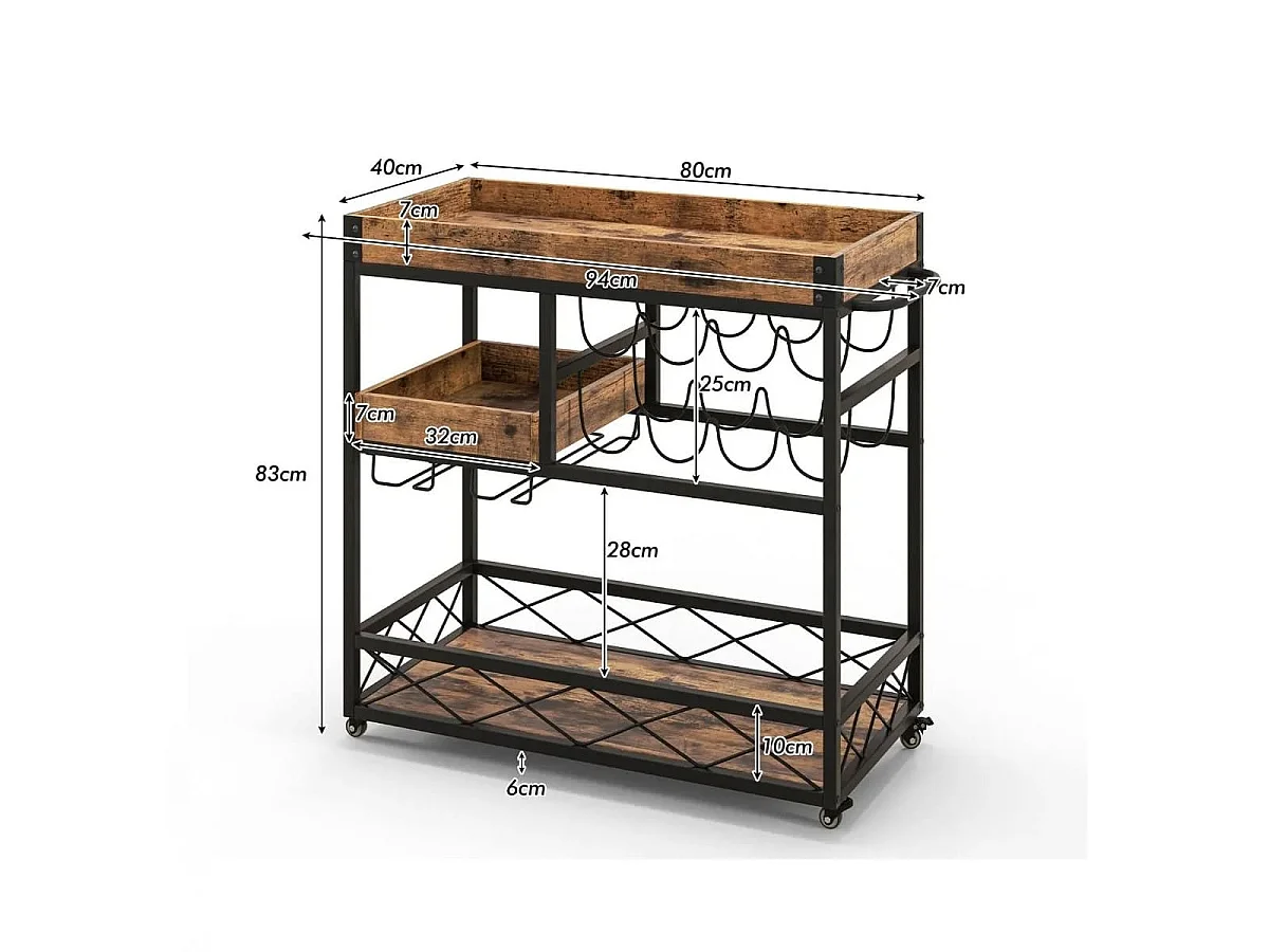 Chariot de bar avec porte-bouteilles 94 x 40 x 83 cm