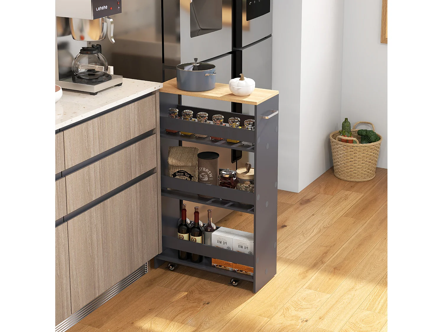 Étagère étroite sur roulettes 47,5 x 20 x 80,5 cm