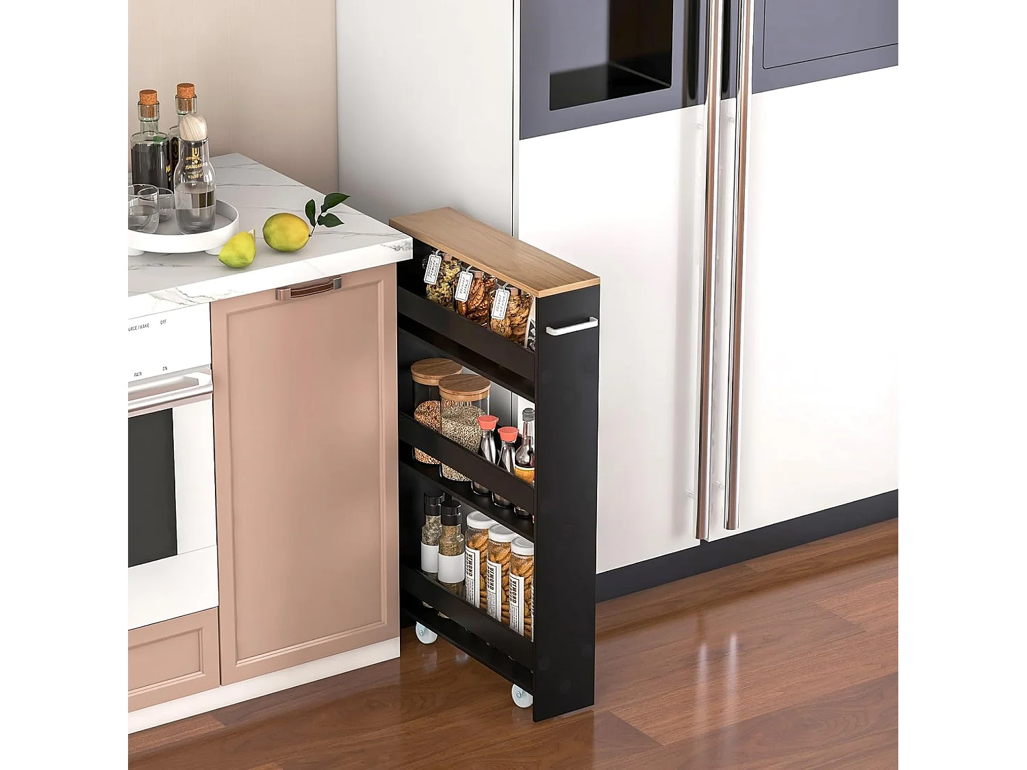 Petit meuble de cuisine étroit sur roulettes Petit meuble de cuisine