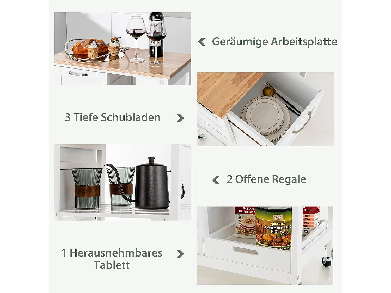 Küchenwagen 2 Ebenen mit Tablett