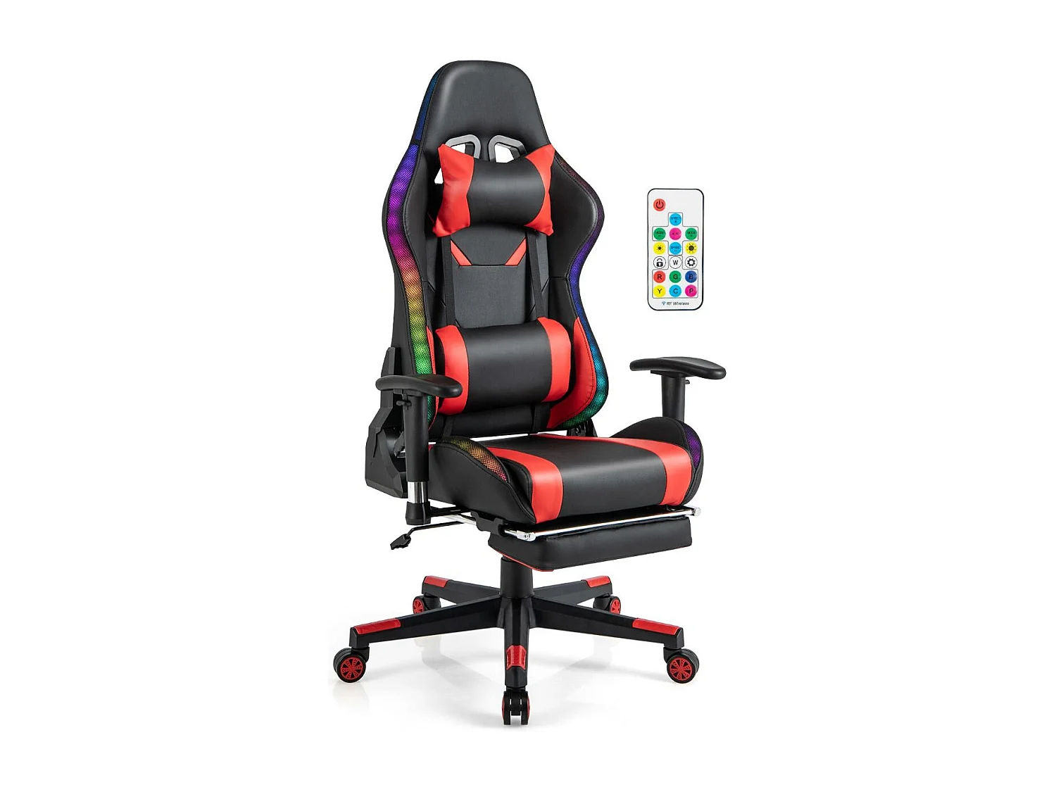 Gaming Stuhl mit RGB-LED-Leuchten & Einziehbarer Fußstütze Ergonomischer Bürostuhl Rot