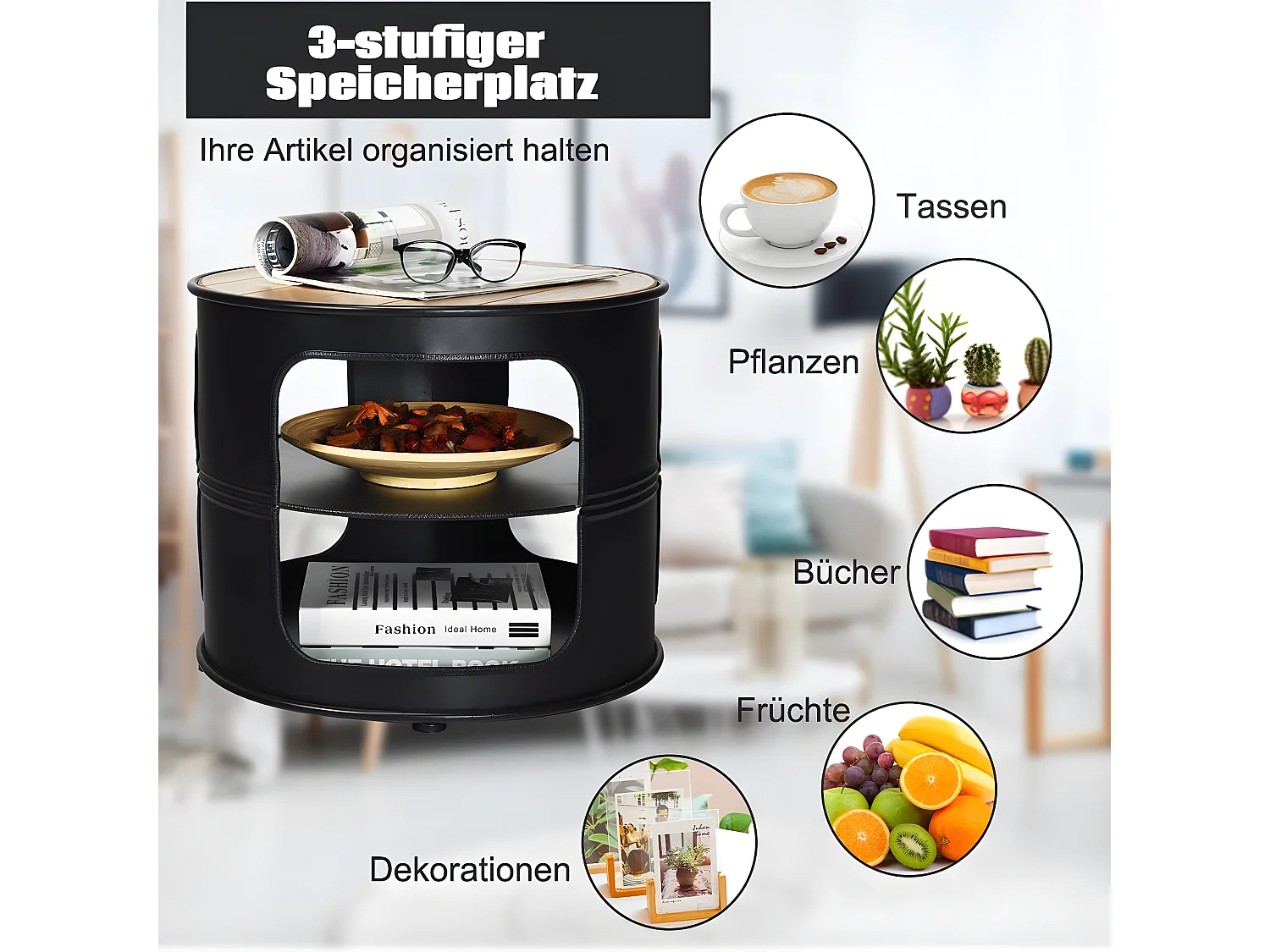 Beistelltisch Industriell 3 Ebenen