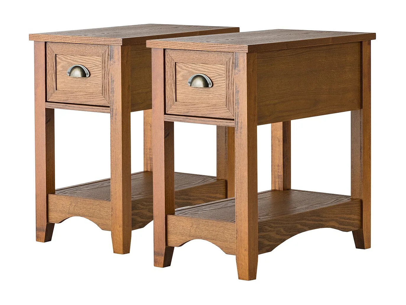 2er Set Beistelltisch mit Schublade & Ablage 2-stöckiger Sofatisch Nachttisch Gelbbraun