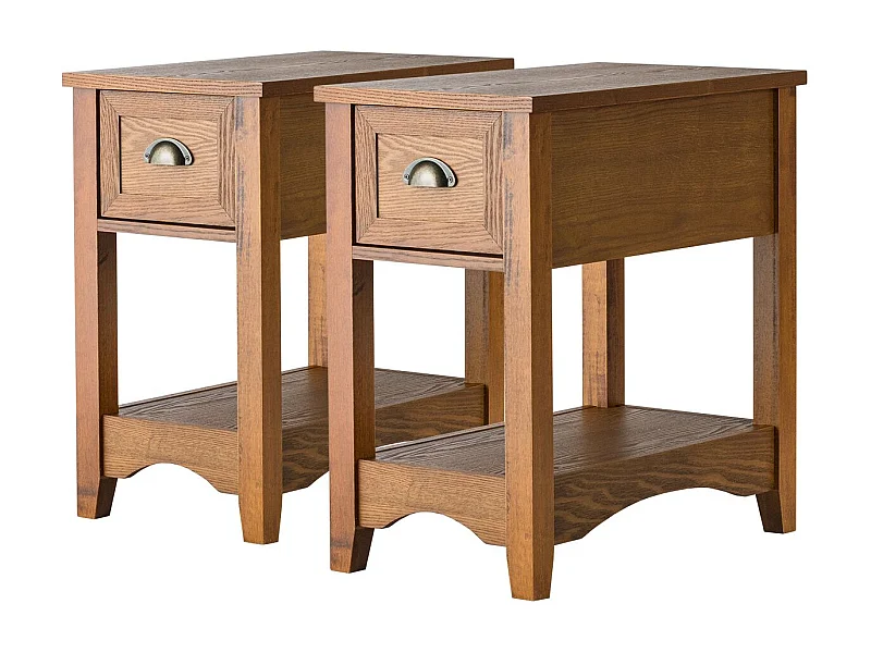 2er Set Beistelltisch mit Schublade & Ablage 2-stöckiger Sofatisch Nachttisch Gelbbraun