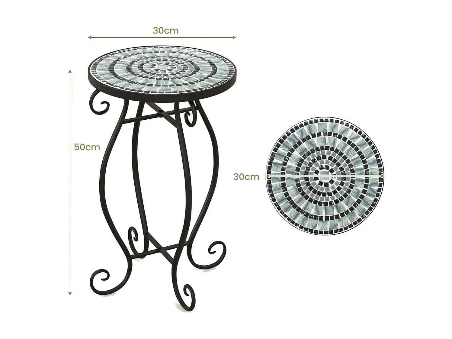 Runder Beistelltisch Mosaiktisch aus Metall & Keramik ?30 x 50 cm für Balkon Terrasse Garten