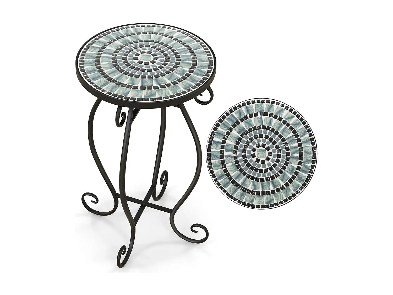 Runder Beistelltisch Mosaiktisch aus Metall & Keramik ?30 x 50 cm für Balkon Terrasse Garten