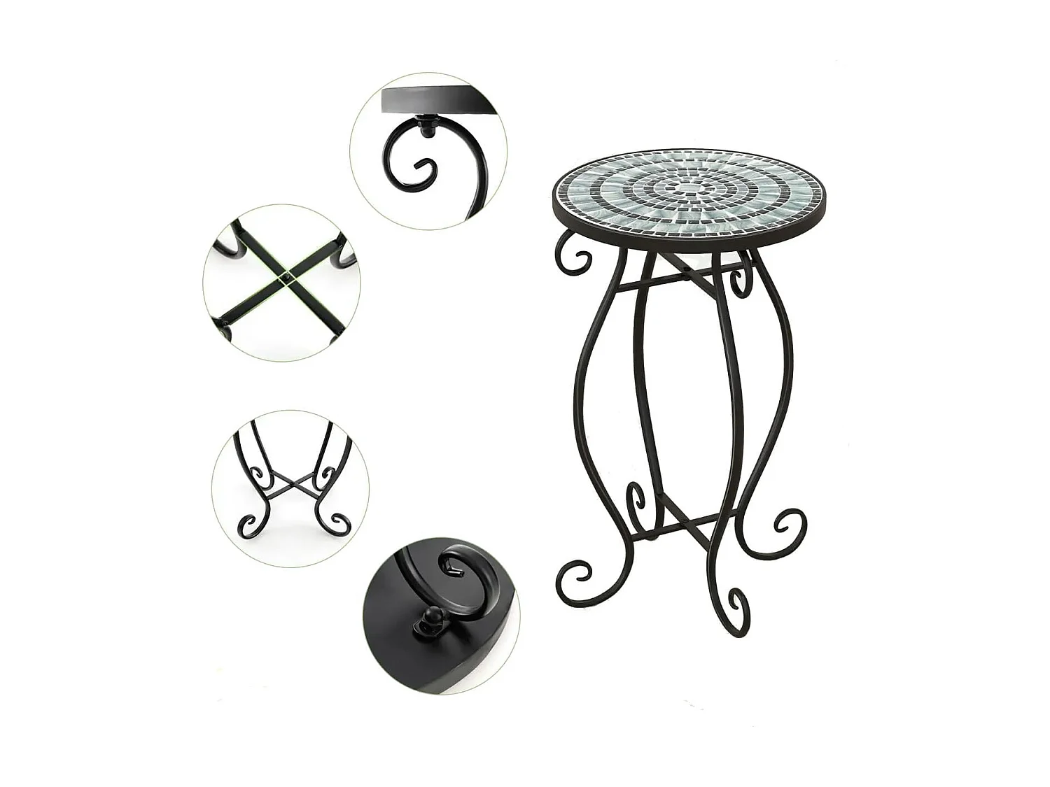 Runder Beistelltisch Mosaiktisch aus Metall & Keramik ?30 x 50 cm für Balkon Terrasse Garten