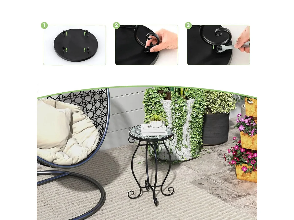 Runder Beistelltisch Mosaiktisch aus Metall & Keramik ?30 x 50 cm für Balkon Terrasse Garten