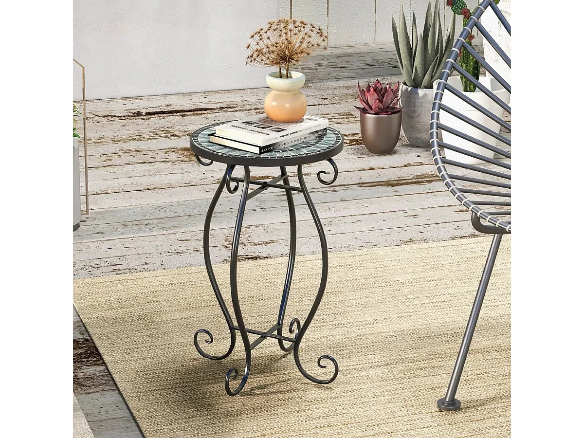 Runder Beistelltisch Mosaiktisch aus Metall & Keramik ?30 x 50 cm für Balkon Terrasse Garten