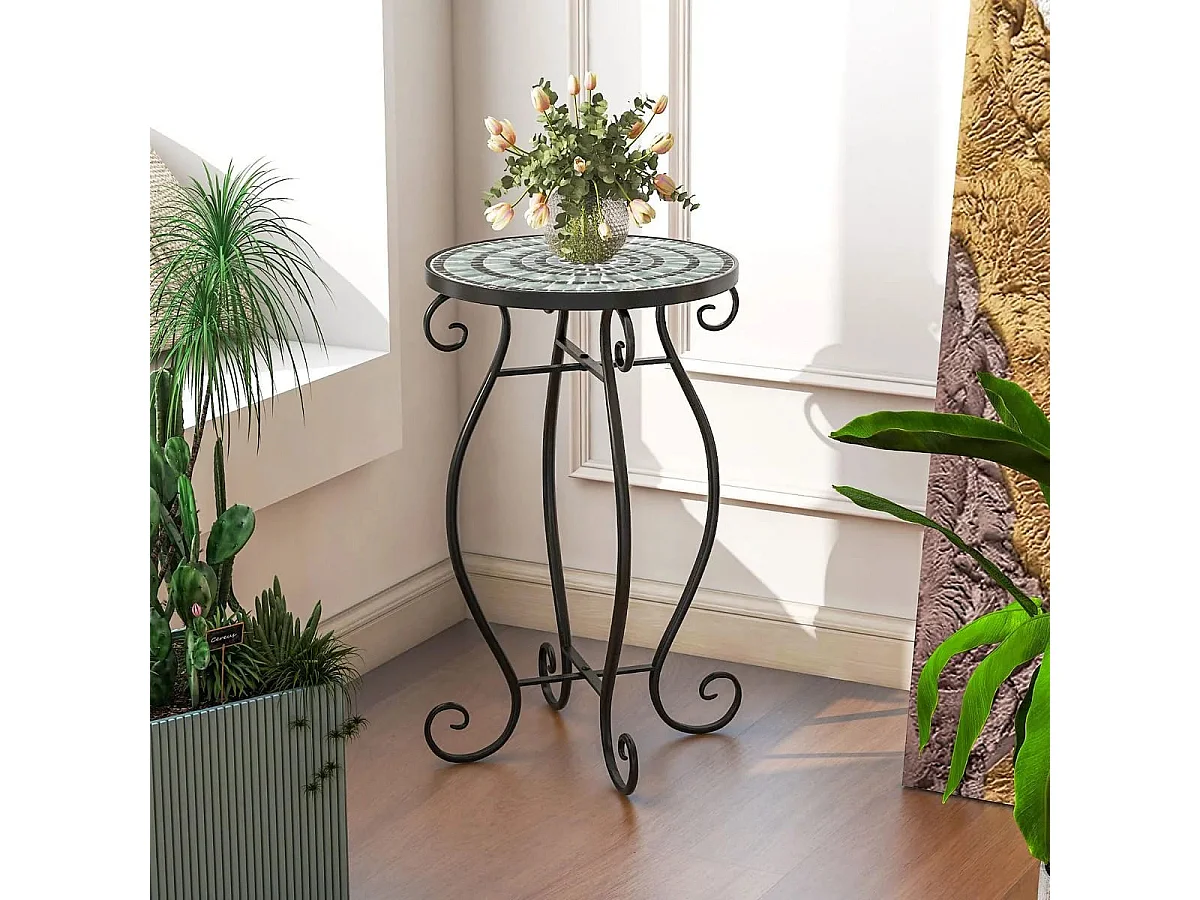 Runder Beistelltisch Mosaiktisch aus Metall & Keramik ?30 x 50 cm für Balkon Terrasse Garten