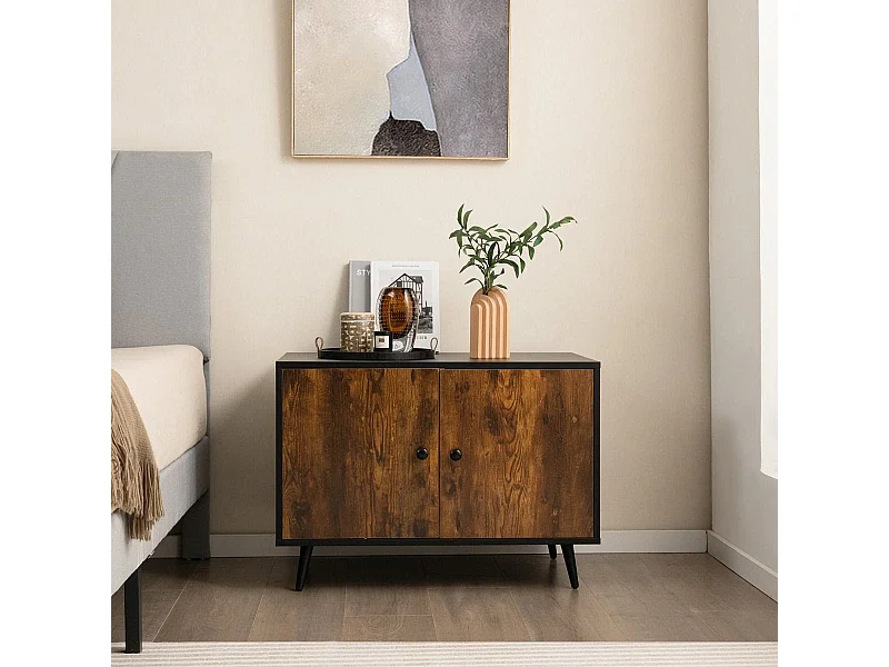 Katzenschrank Katzentoilette Katzenhaus mit Doppeltüren & Eingang 80 x 50 x 57 cm Schwarz + Natur