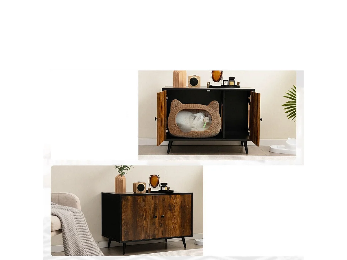 Maison de Toilette pour Chat à Double Portes 80x50x57 CM Meuble/Bac à Litière industriel avec Pieds de Support en Métal