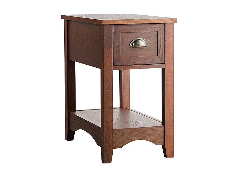 Retro Beistelltisch mit Schublade & Ablage Gummiholzbeine für Wohnzimmer & Schlafzimmer Rotbraun