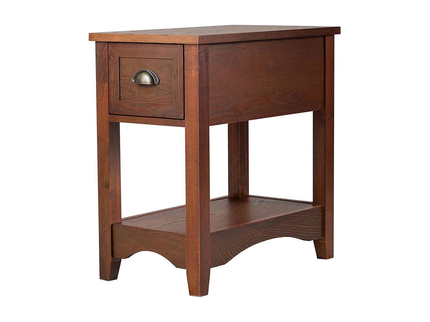 Retro Beistelltisch mit Schublade & Ablage Gummiholzbeine für Wohnzimmer & Schlafzimmer Rotbraun