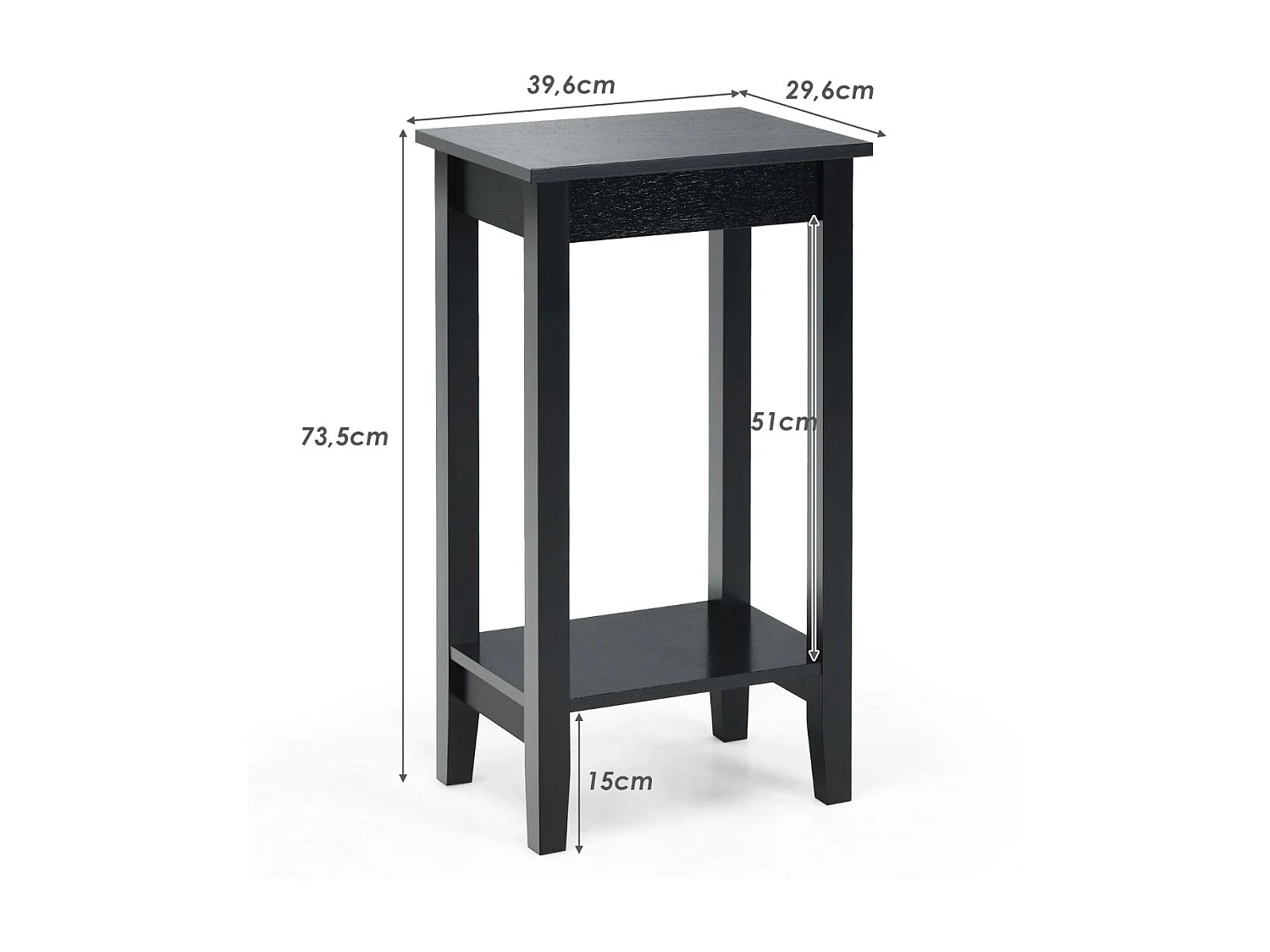 Table d'appoint étroite avec étagère de rangement Salon Noir