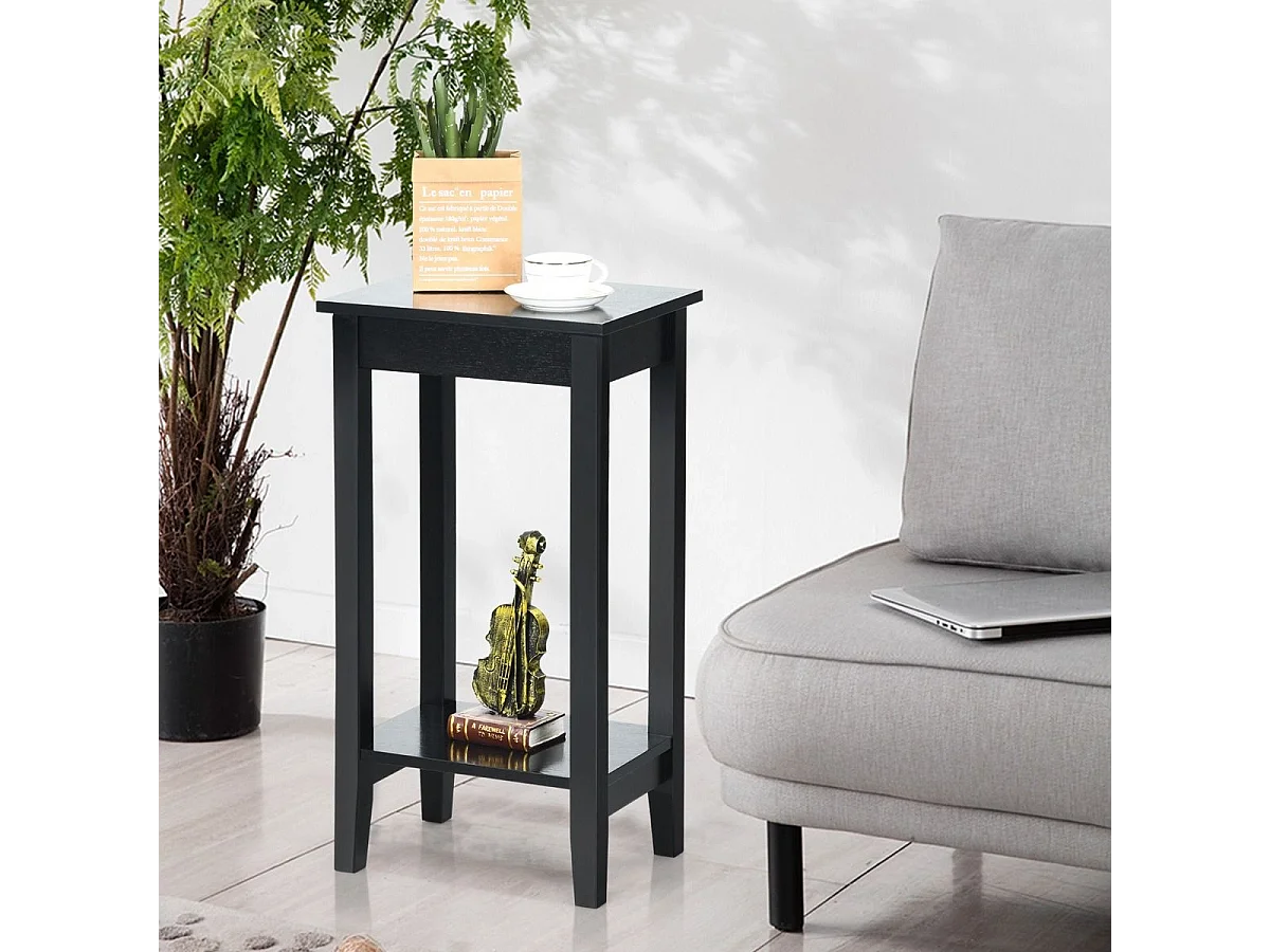 Table d'appoint étroite avec étagère de rangement Salon Noir
