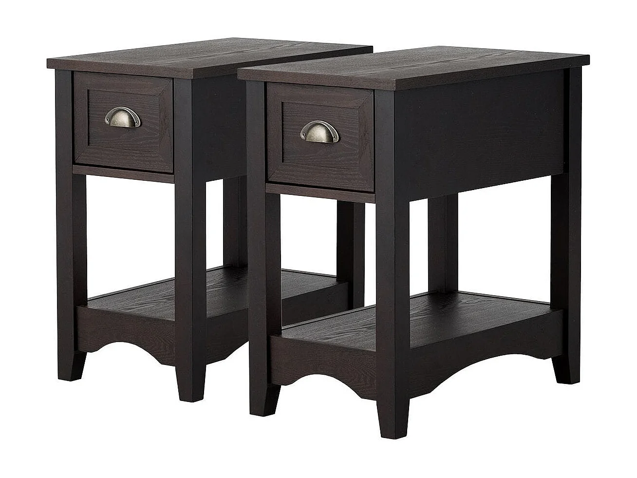 Lot de 2 Tables d'Appoint Table de Chevet avec Tiroir Pieds en Bois d'Hévéa Bout de Canapé Rétro pour Chambre Salon 56 x 33 x 58,5 cm Brun Rougeâtre