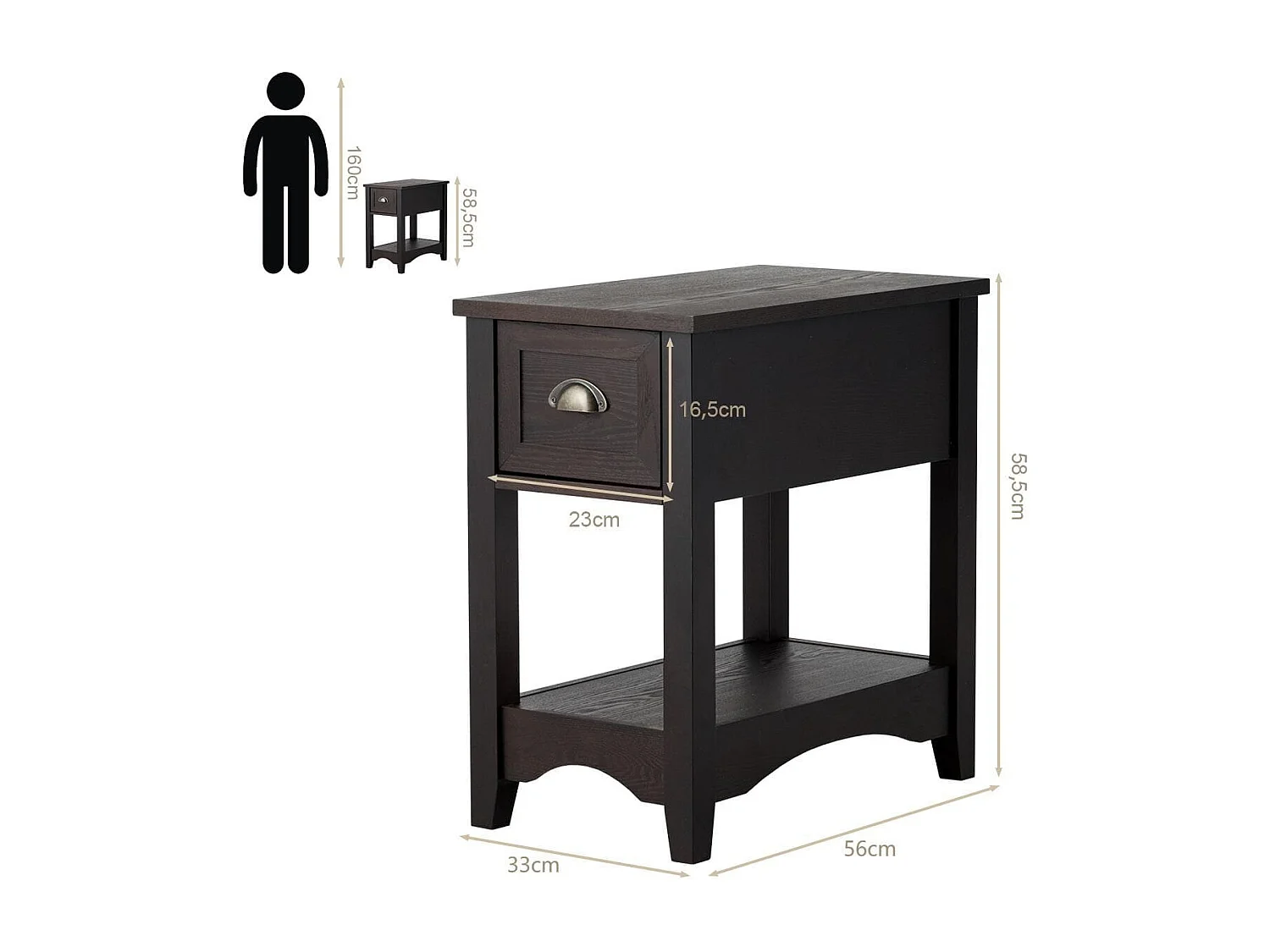 Lot de 2 Tables d'Appoint Table de Chevet avec Tiroir Pieds en Bois d'Hévéa Bout de Canapé Rétro pour Chambre Salon 56 x 33 x 58,5 cm Brun Rougeâtre