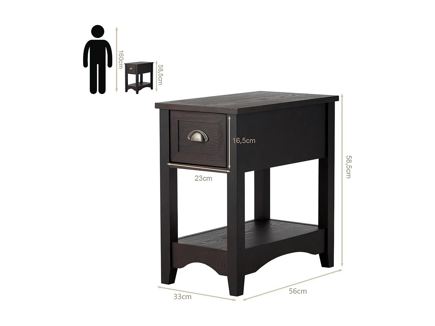 Lot de 2 Tables d'Appoint Table de Chevet avec Tiroir Pieds en Bois d'Hévéa Bout de Canapé Rétro pour Chambre Salon 56 x 33 x 58,5 cm Brun Rougeâtre