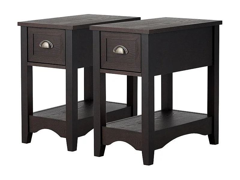 Lot de 2 Tables d'Appoint Table de Chevet avec Tiroir Pieds en Bois d'Hévéa Bout de Canapé Rétro pour Chambre Salon 56 x 33 x 58,5 cm Brun Rougeâtre