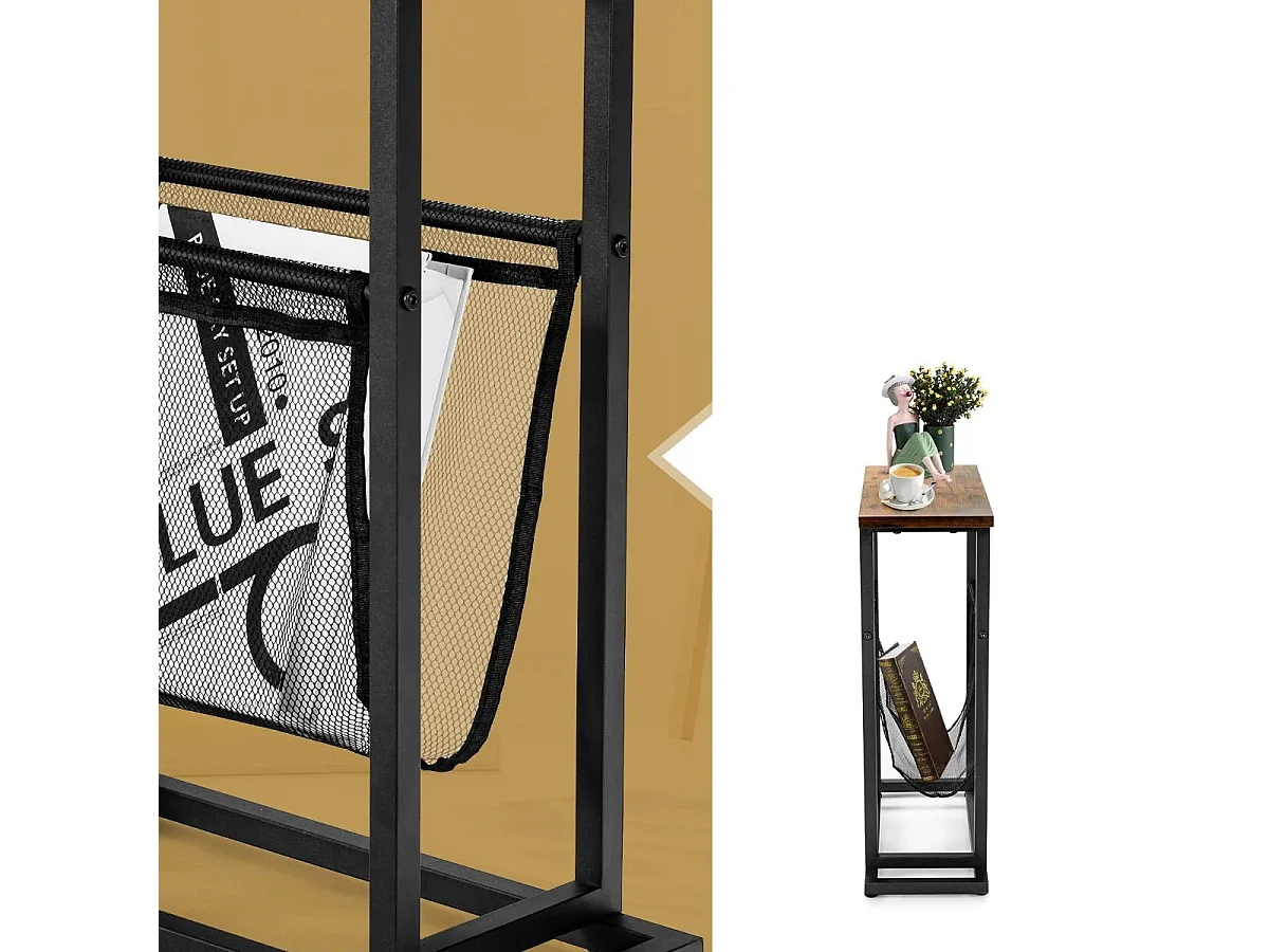 Table basse pour espaces étroits avec un panier en filet