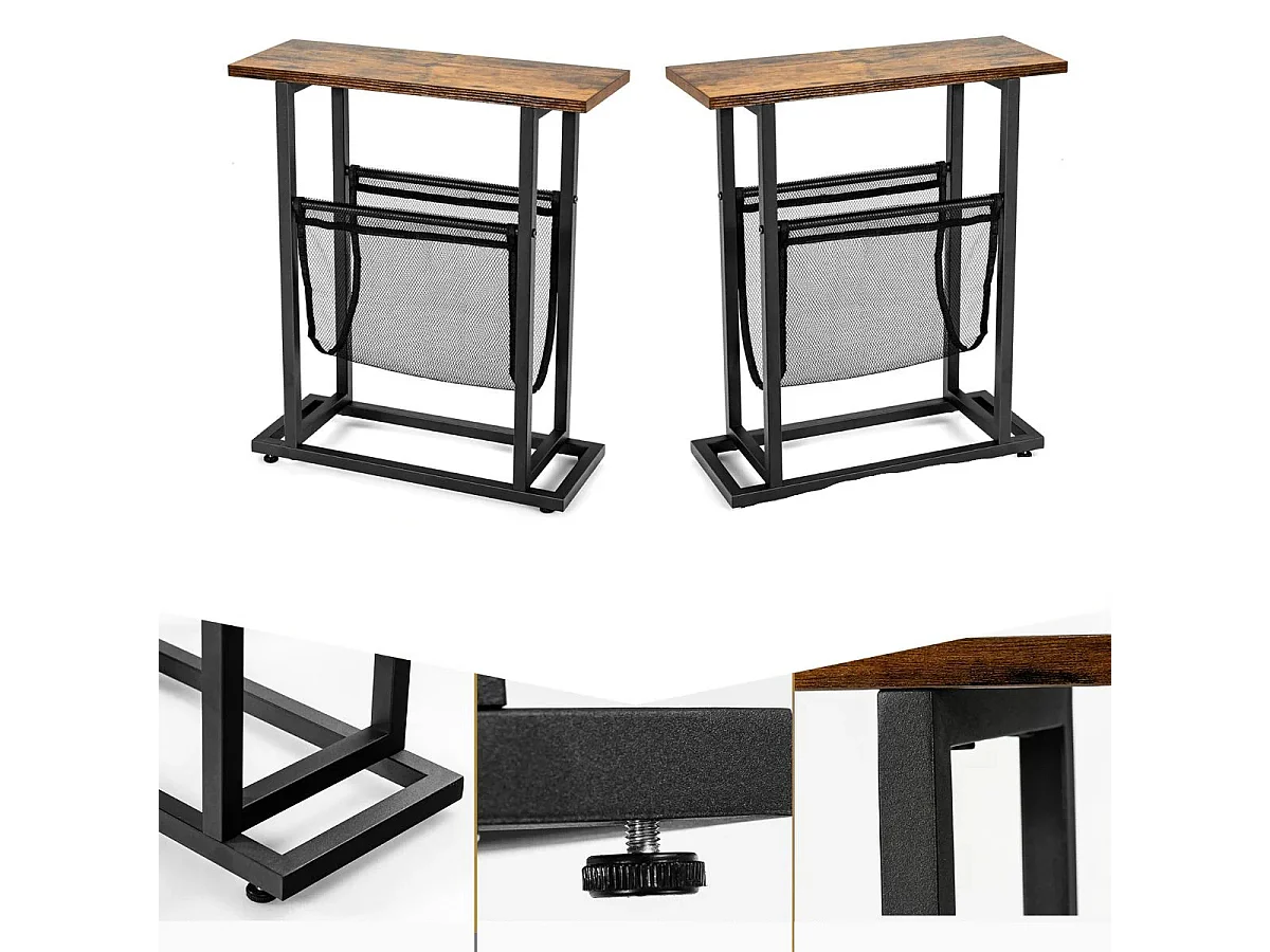 Table basse pour espaces étroits avec un panier en filet