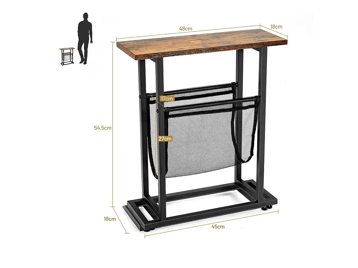 Table basse pour espaces étroits avec un panier en filet