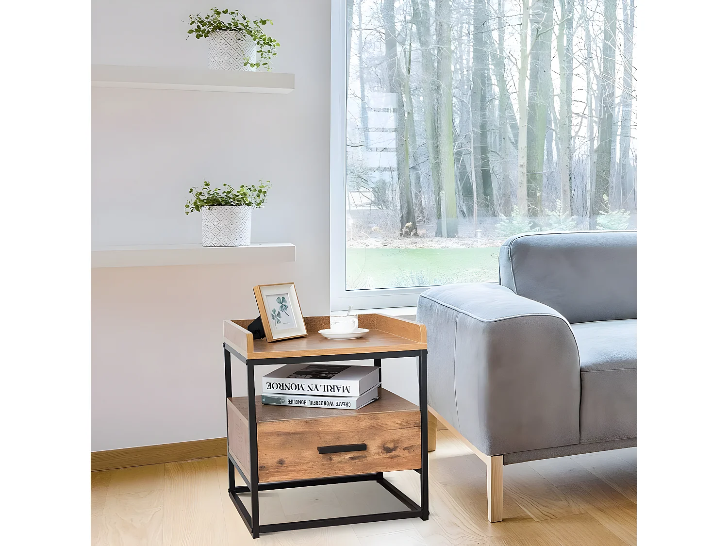 Beistelltisch 2 Ebenen mit Metallgestell