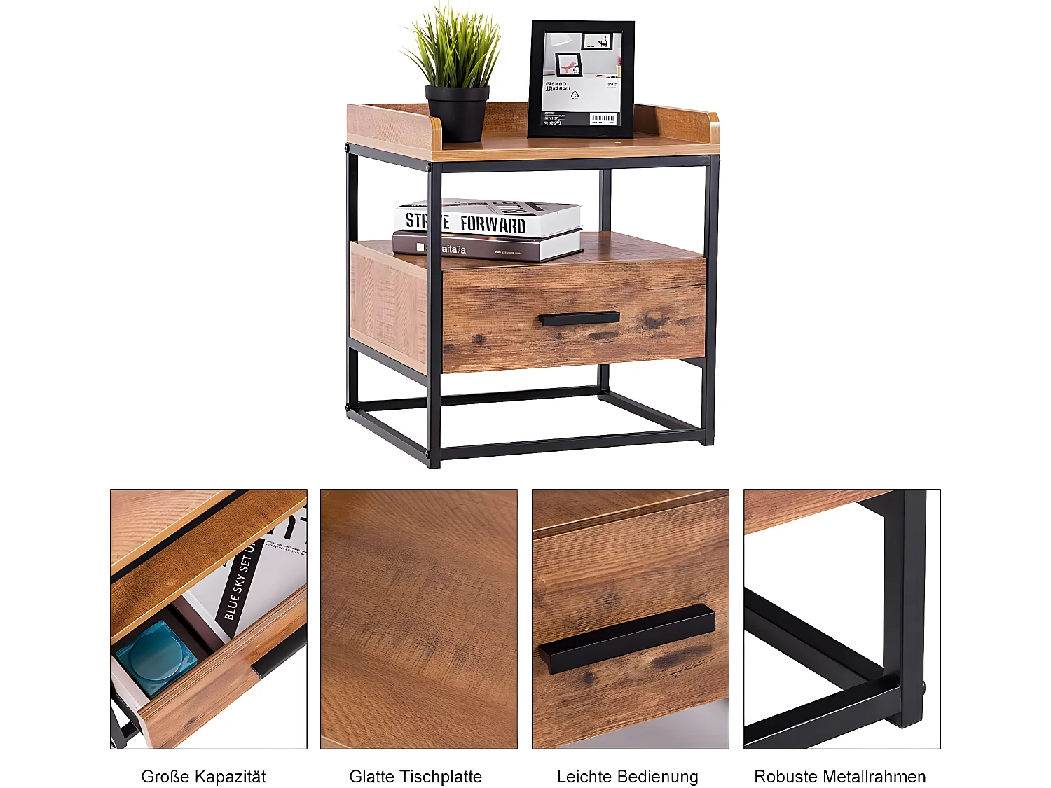 Beistelltisch 2 Ebenen mit Metallgestell