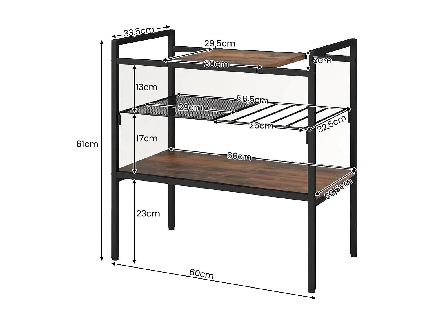 Konsolentisch mit Ablageflächen Schmaler Konsole Beistelltisch 60 x 33,5 x 61 cm Rustikales Braun