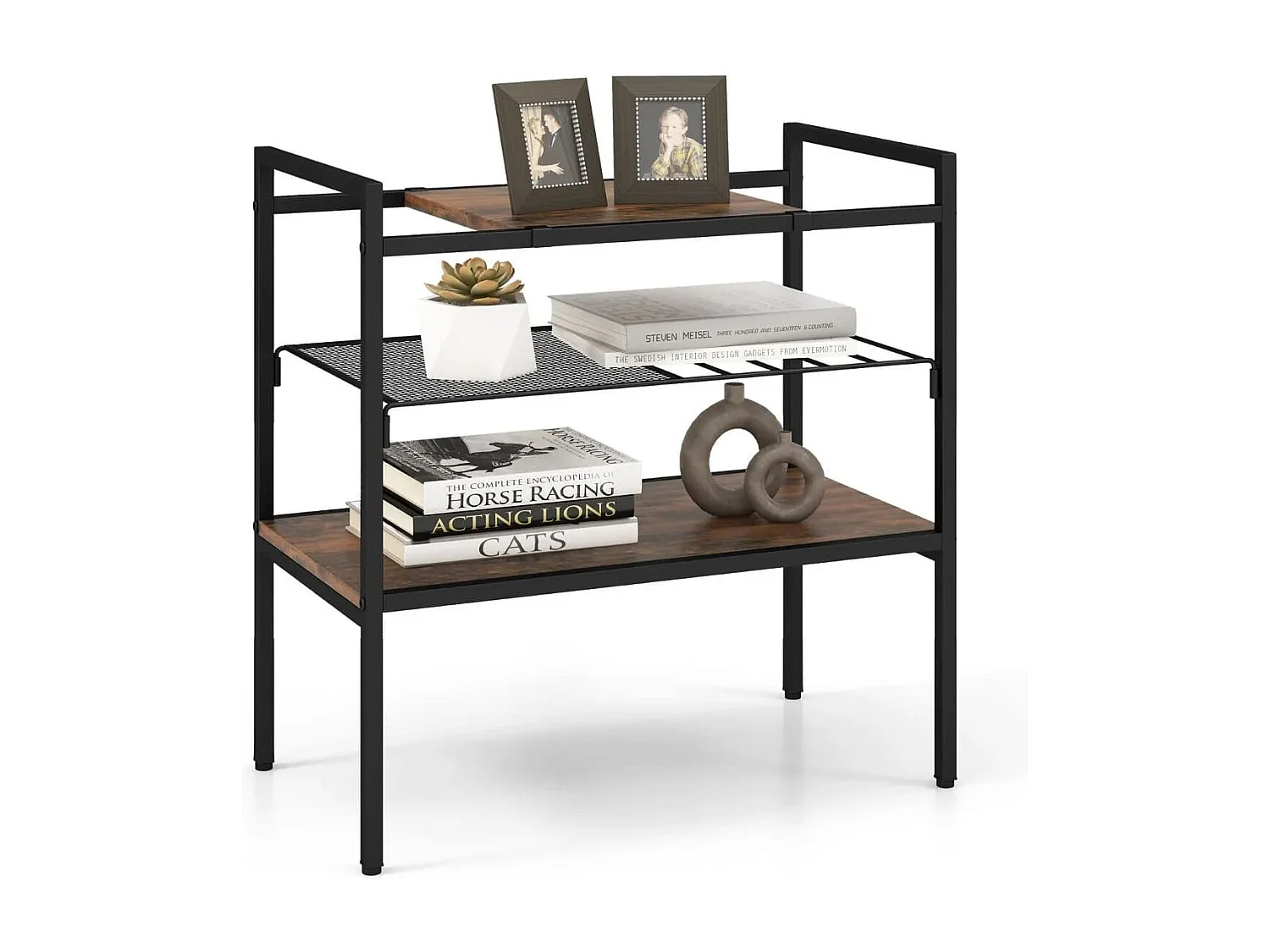 Konsolentisch mit Ablageflächen Schmaler Konsole Beistelltisch 60 x 33,5 x 61 cm Rustikales Braun