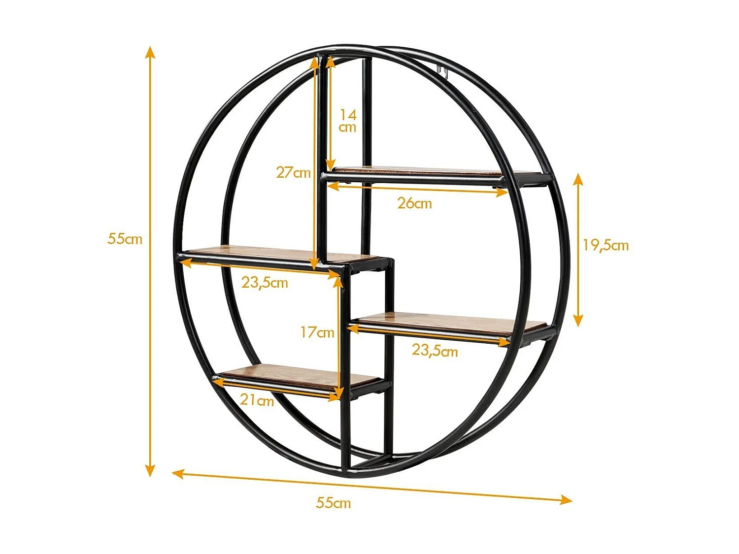Étagères Murales Ronde de Style Industrielle avec 4 Etagères Dimensions Ø 55 x 11 CM Matériel de Fixation Inclus